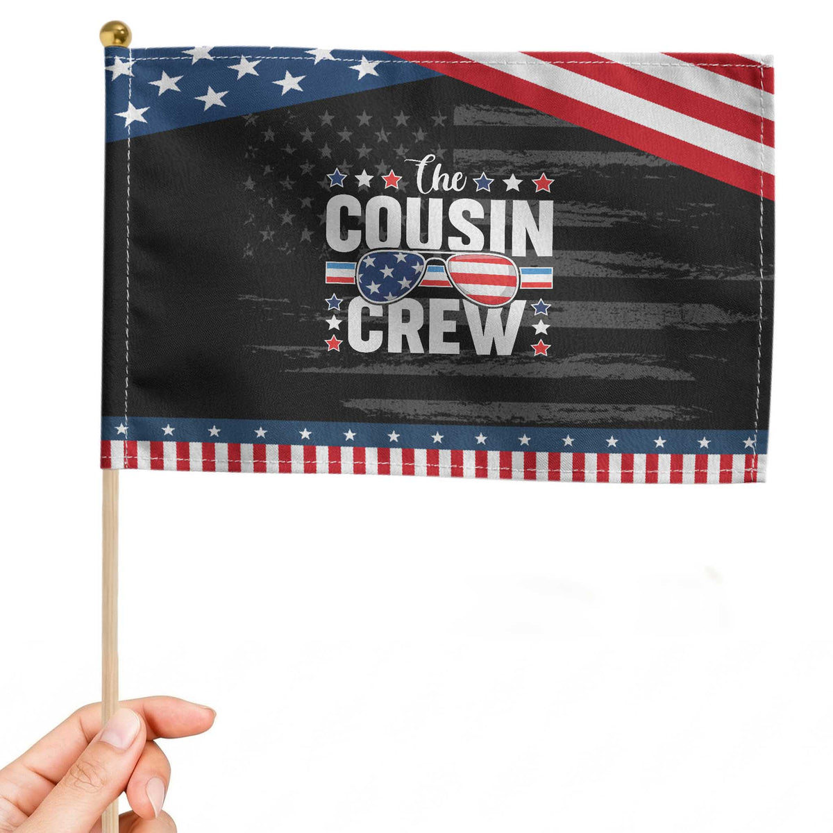 Funny The Cousin Crew 4th Of July Patriotic Handheld Flag Patriotic American Family Matching
