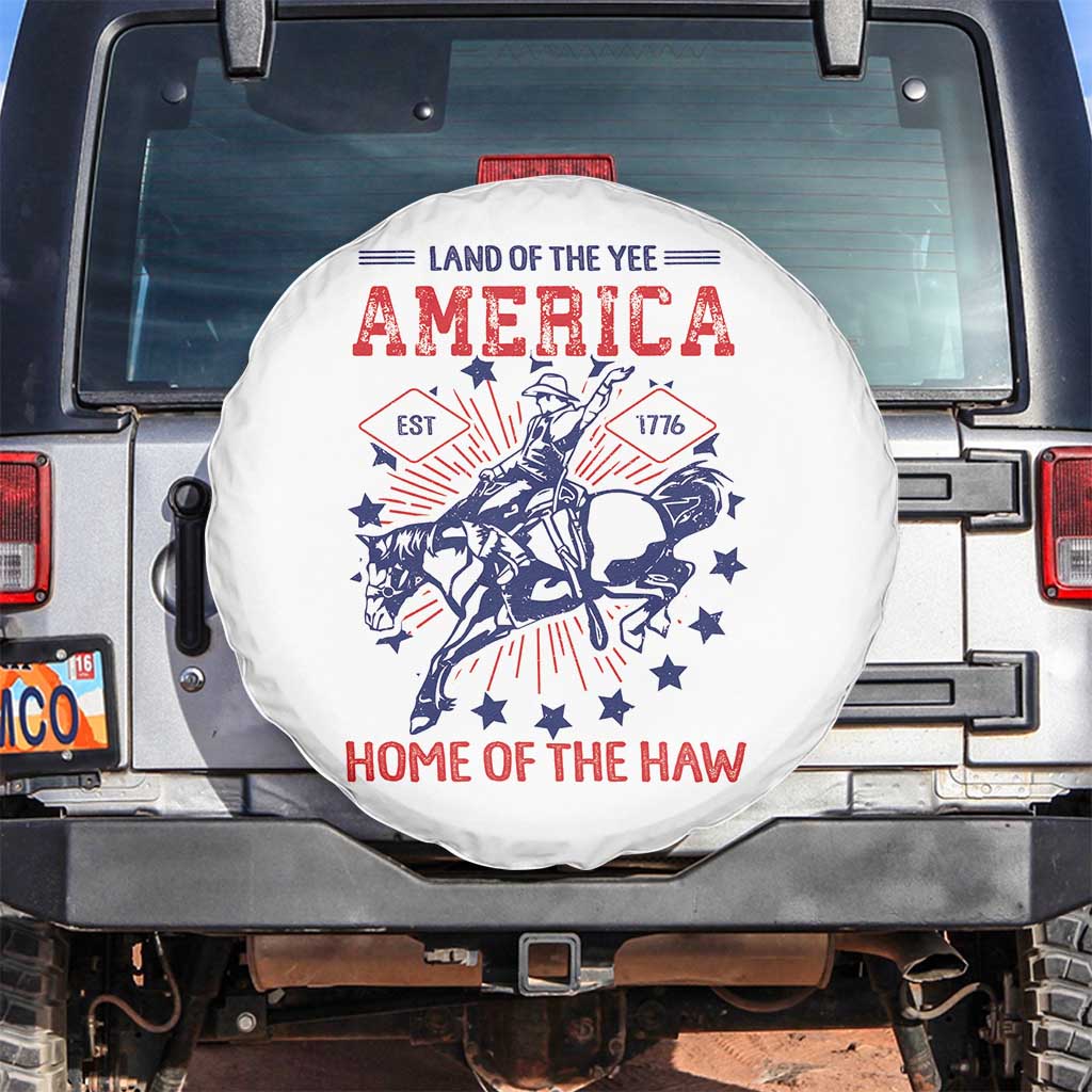 Funny 4th of July Western Cowboy Spare Tire Cover America Land Of The Yee Home Of The Haw - Wonder Print Shop