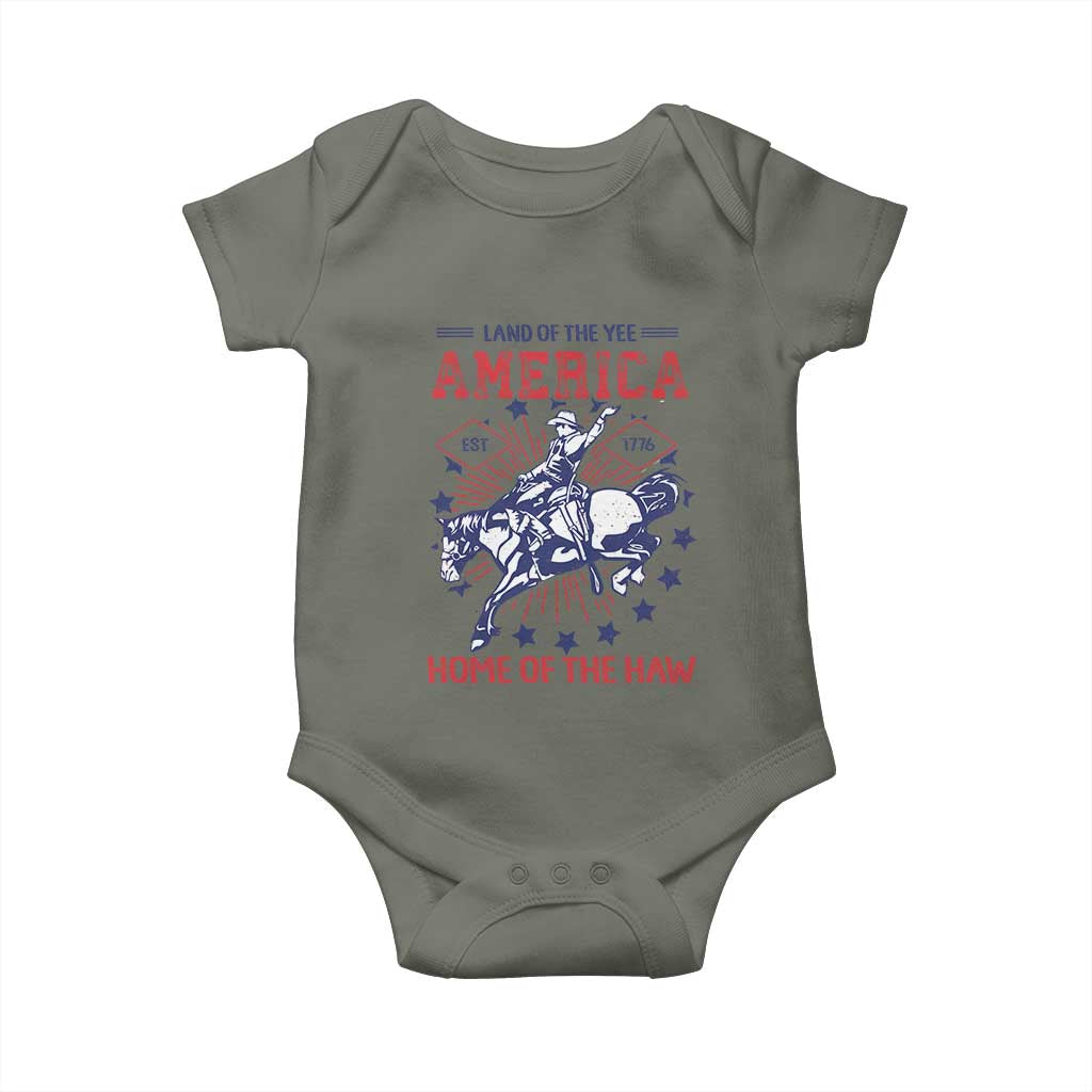 Funny 4th of July Western Cowboy Baby Onesie America Land Of The Yee Home Of The Haw - Wonder Print Shop