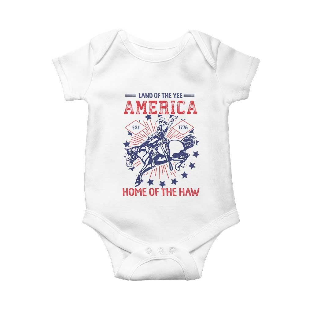 Funny 4th of July Western Cowboy Baby Onesie America Land Of The Yee Home Of The Haw - Wonder Print Shop