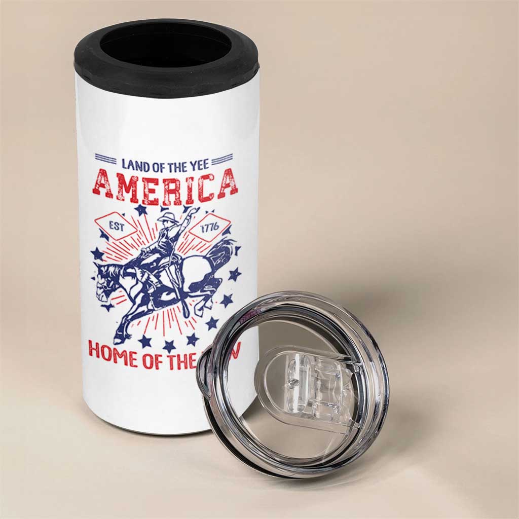 Funny 4th of July Western Cowboy 4 in 1 Can Cooler Tumbler America Land Of The Yee Home Of The Haw - Wonder Print Shop