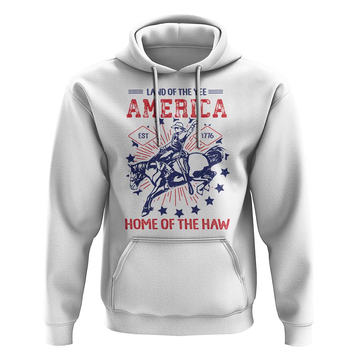 Funny 4th of July Western Cowboy Hoodie America Land Of The Yee Home Of The Haw - Wonder Print Shop