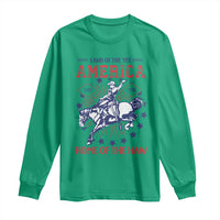 Funny 4th of July Western Cowboy Long Sleeve Shirt America Land Of The Yee Home Of The Haw - Wonder Print Shop