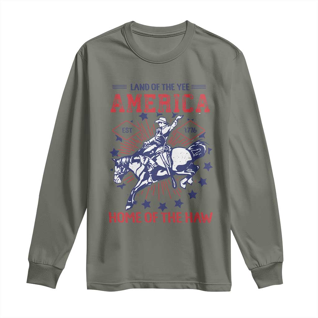 Funny 4th of July Western Cowboy Long Sleeve Shirt America Land Of The Yee Home Of The Haw - Wonder Print Shop
