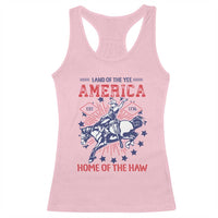 Funny 4th of July Western Cowboy Racerback Tank Top America Land Of The Yee Home Of The Haw - Wonder Print Shop