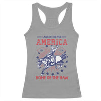 Funny 4th of July Western Cowboy Racerback Tank Top America Land Of The Yee Home Of The Haw - Wonder Print Shop