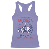 Funny 4th of July Western Cowboy Racerback Tank Top America Land Of The Yee Home Of The Haw - Wonder Print Shop