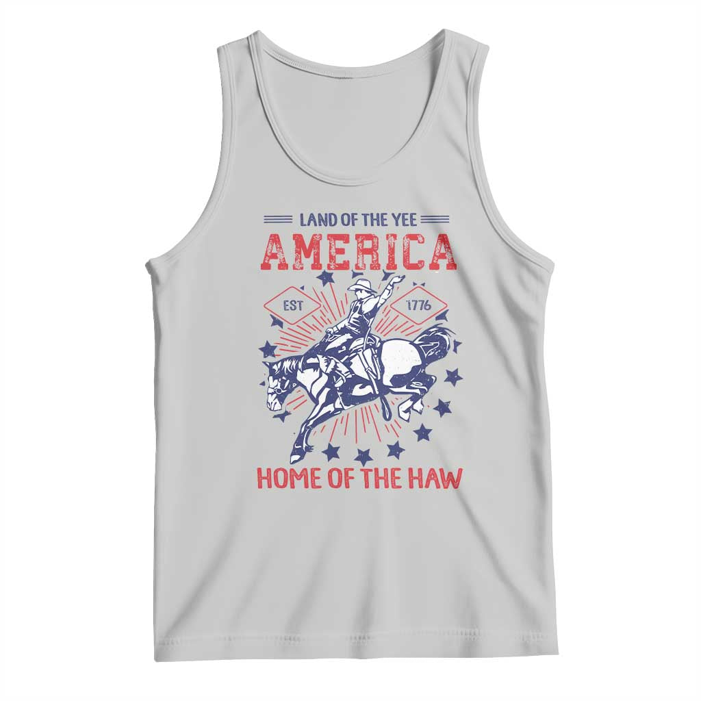 Funny 4th of July Western Cowboy Tank Top America Land Of The Yee Home Of The Haw - Wonder Print Shop