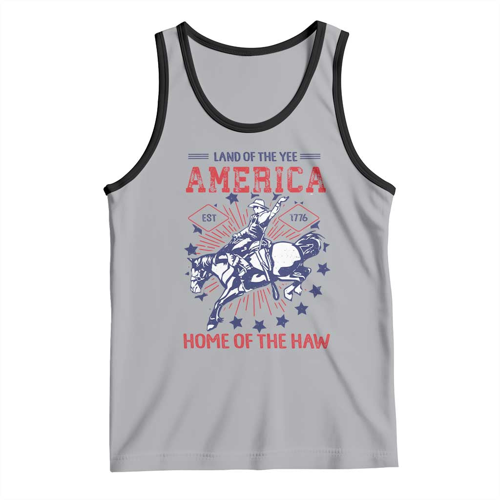 Funny 4th of July Western Cowboy Tank Top America Land Of The Yee Home Of The Haw - Wonder Print Shop