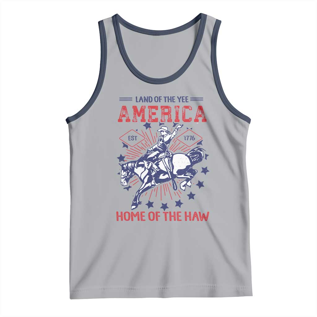 Funny 4th of July Western Cowboy Tank Top America Land Of The Yee Home Of The Haw - Wonder Print Shop