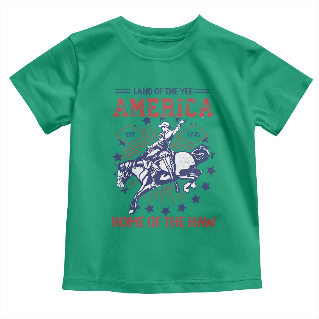 Funny 4th of July Western Cowboy Toddler T Shirt America Land Of The Yee Home Of The Haw - Wonder Print Shop