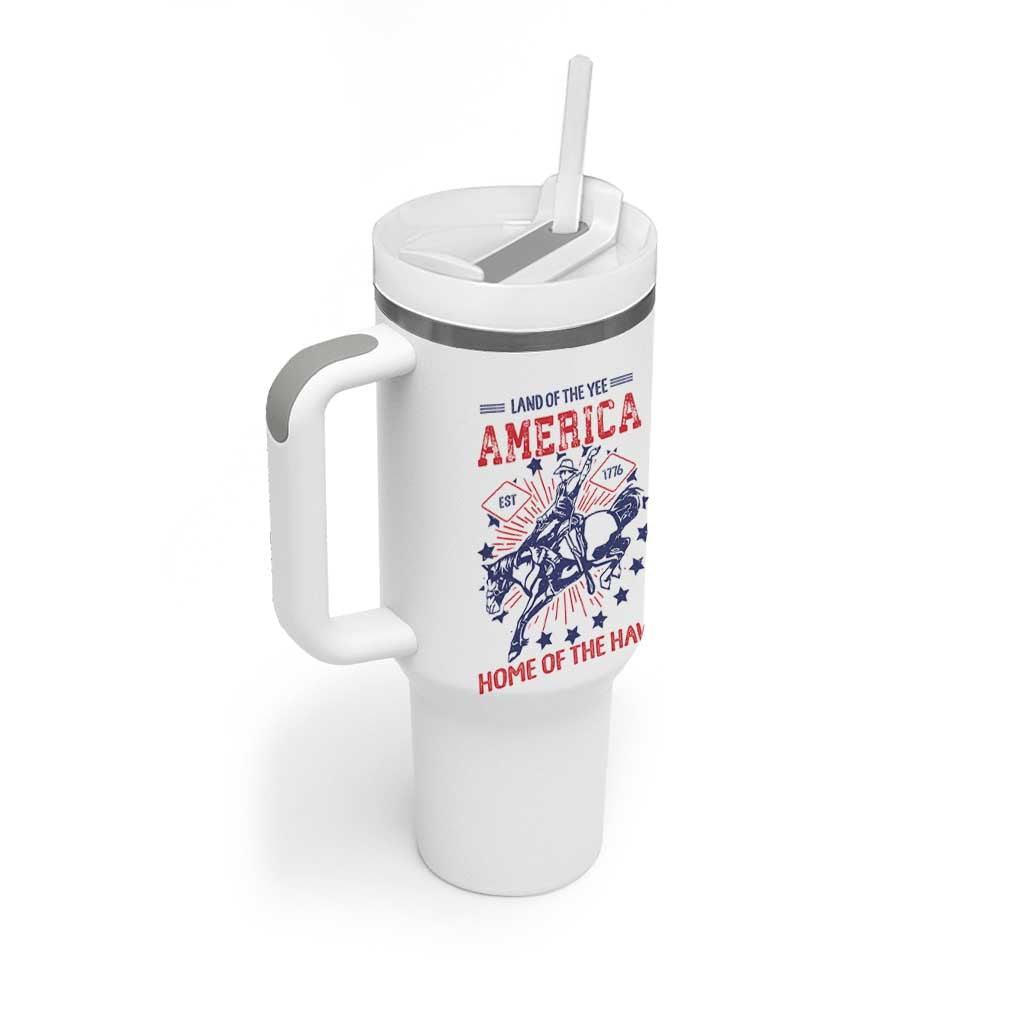 Funny 4th of July Western Cowboy Tumbler With Handle America Land Of The Yee Home Of The Haw - Wonder Print Shop