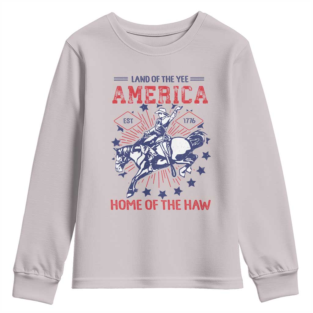 Funny 4th of July Western Cowboy Youth Sweatshirt America Land Of The Yee Home Of The Haw - Wonder Print Shop