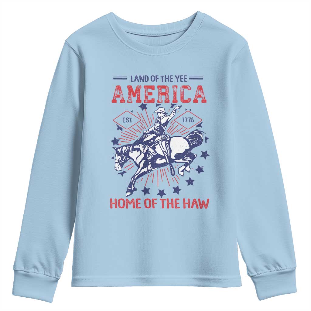 Funny 4th of July Western Cowboy Youth Sweatshirt America Land Of The Yee Home Of The Haw - Wonder Print Shop