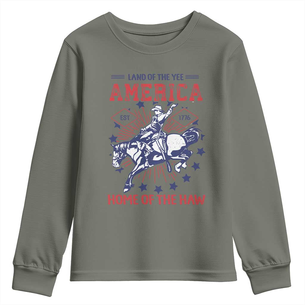 Funny 4th of July Western Cowboy Youth Sweatshirt America Land Of The Yee Home Of The Haw - Wonder Print Shop