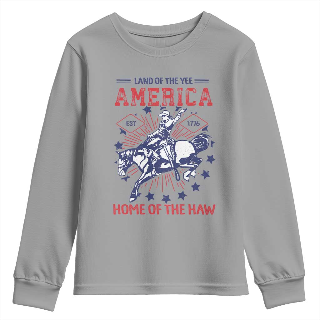 Funny 4th of July Western Cowboy Youth Sweatshirt America Land Of The Yee Home Of The Haw - Wonder Print Shop