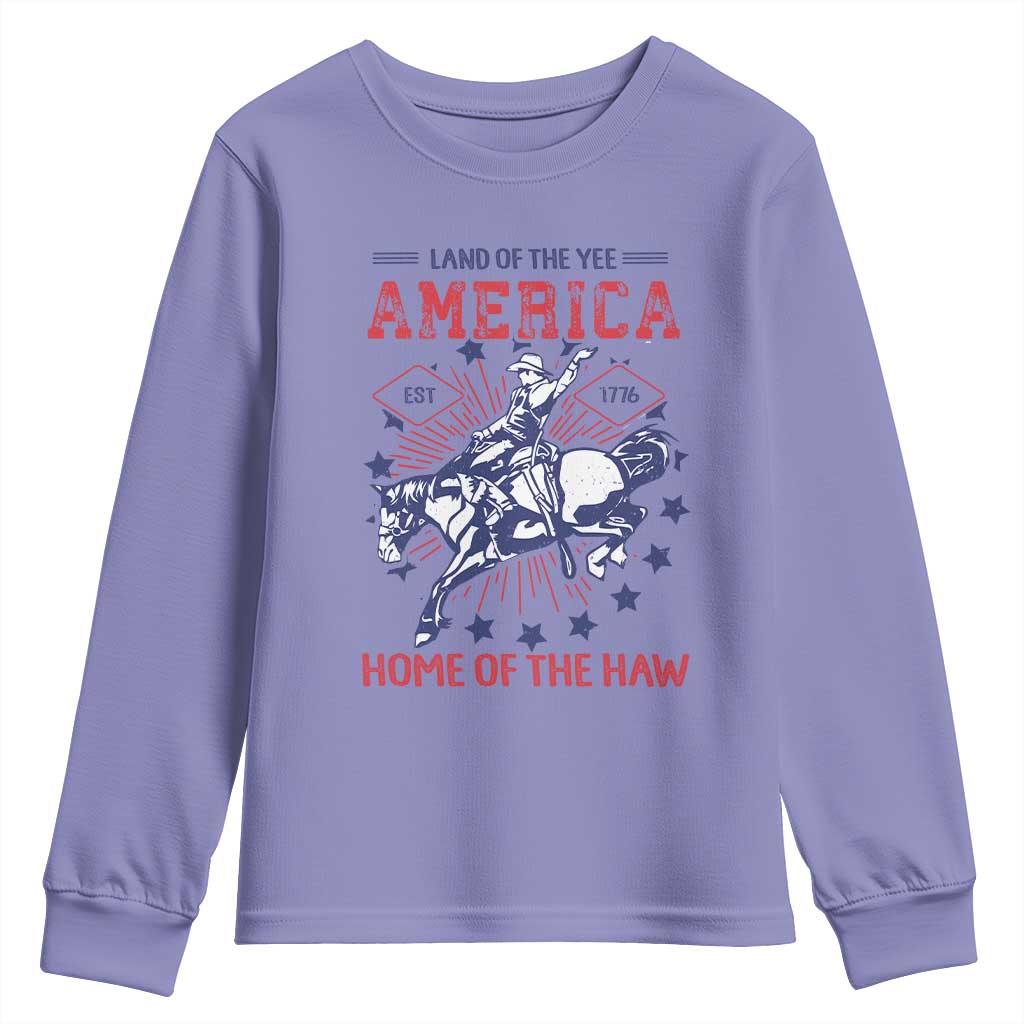 Funny 4th of July Western Cowboy Youth Sweatshirt America Land Of The Yee Home Of The Haw - Wonder Print Shop