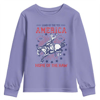 Funny 4th of July Western Cowboy Youth Sweatshirt America Land Of The Yee Home Of The Haw - Wonder Print Shop