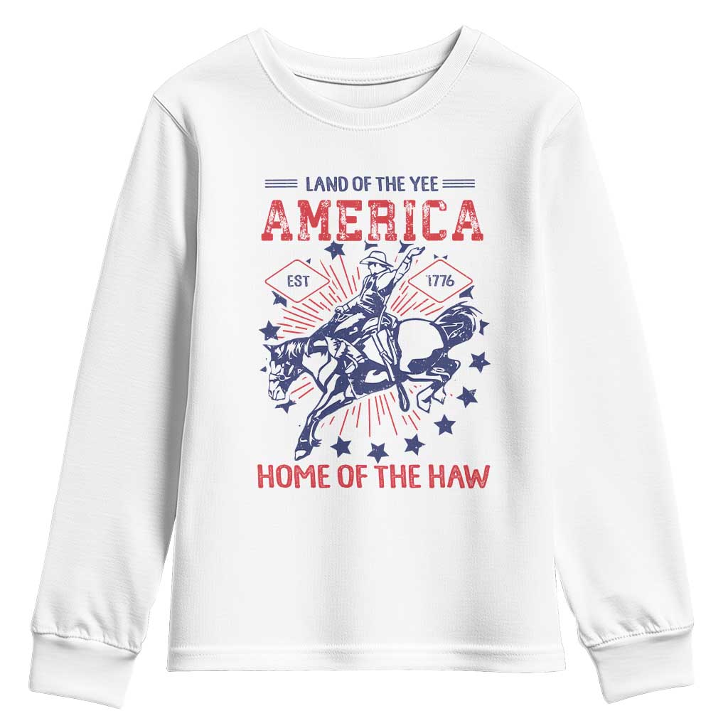 Funny 4th of July Western Cowboy Youth Sweatshirt America Land Of The Yee Home Of The Haw - Wonder Print Shop
