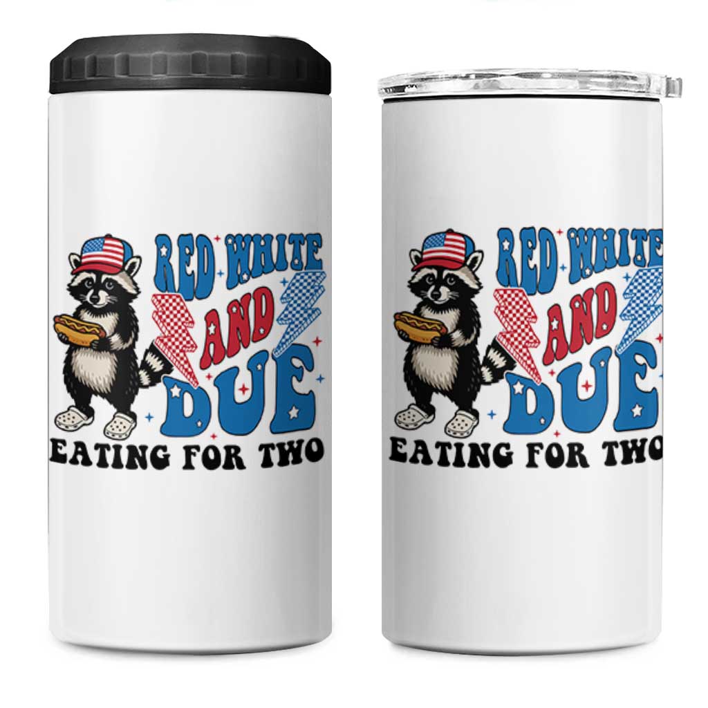 Funny 4th Of July Pregnancy Announcement Racoon 4 in 1 Can Cooler Tumbler Red White And Due Eating For Two - Wonder Print Shop