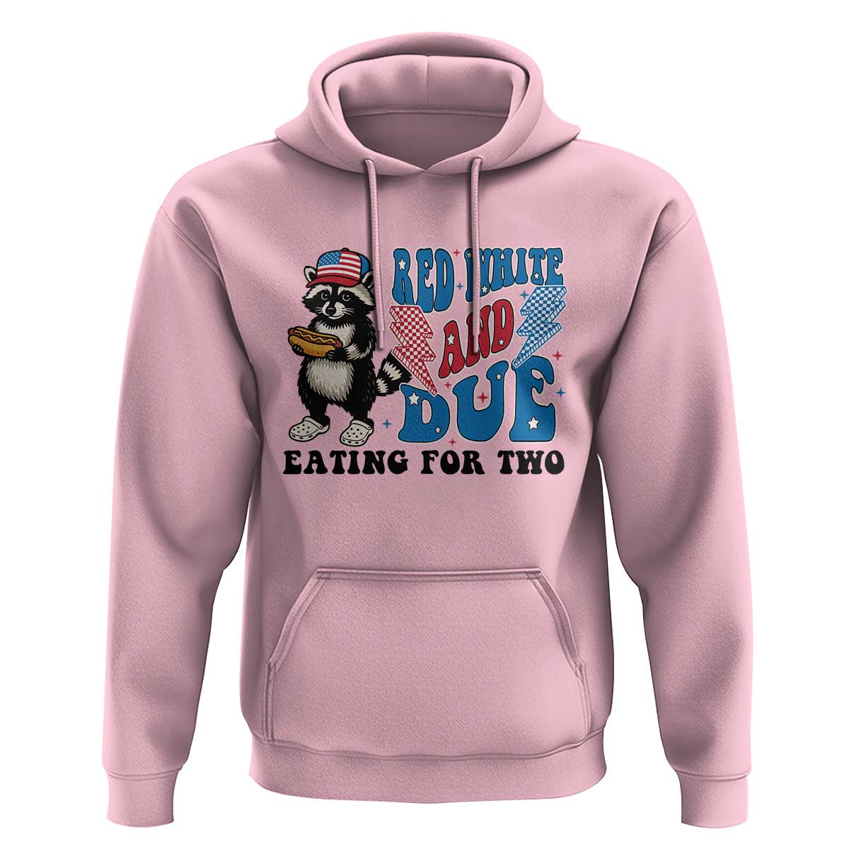 Funny 4th Of July Pregnancy Announcement Racoon Hoodie Red White And Due Eating For Two - Wonder Print Shop