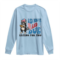 Funny 4th Of July Pregnancy Announcement Racoon Long Sleeve Shirt Red White And Due Eating For Two - Wonder Print Shop
