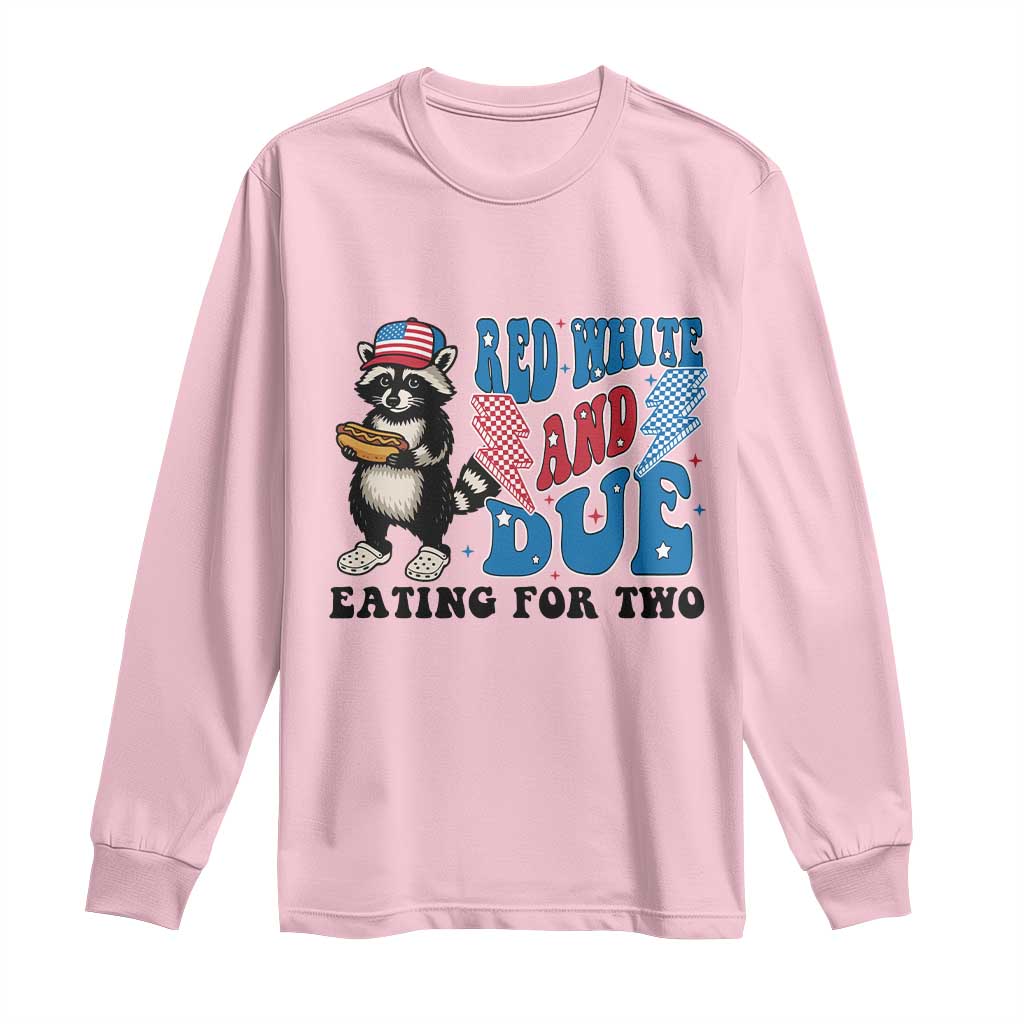 Funny 4th Of July Pregnancy Announcement Racoon Long Sleeve Shirt Red White And Due Eating For Two - Wonder Print Shop