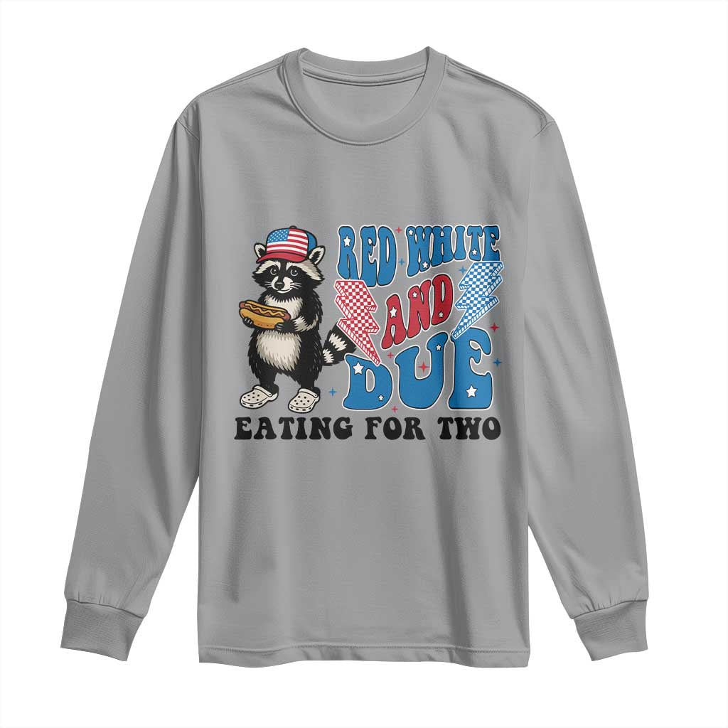 Funny 4th Of July Pregnancy Announcement Racoon Long Sleeve Shirt Red White And Due Eating For Two - Wonder Print Shop
