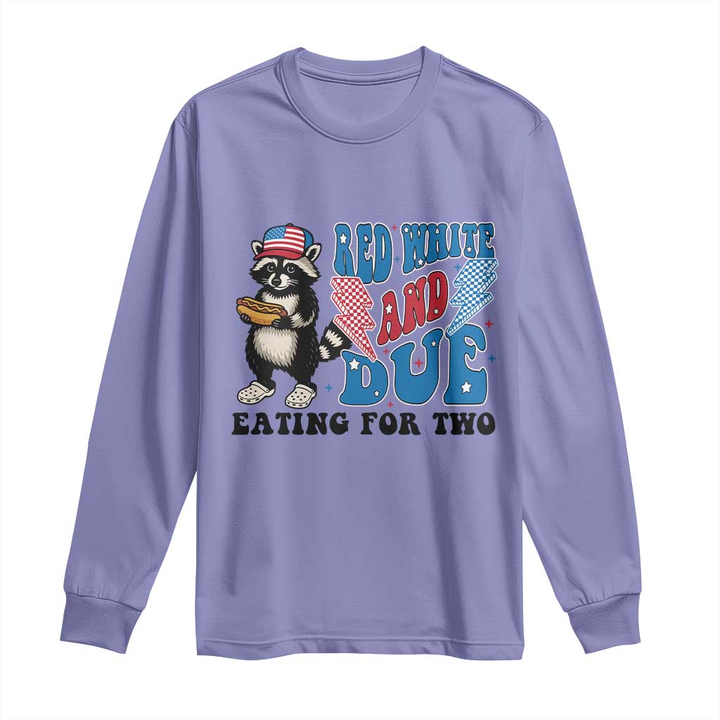 Funny 4th Of July Pregnancy Announcement Racoon Long Sleeve Shirt Red White And Due Eating For Two - Wonder Print Shop