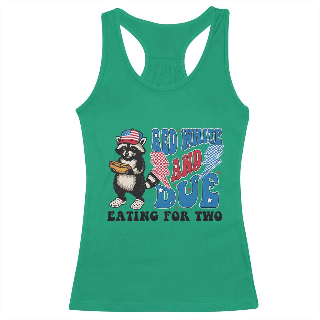 Funny 4th Of July Pregnancy Announcement Racoon Racerback Tank Top Red White And Due Eating For Two - Wonder Print Shop