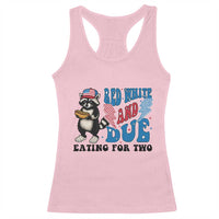 Funny 4th Of July Pregnancy Announcement Racoon Racerback Tank Top Red White And Due Eating For Two - Wonder Print Shop