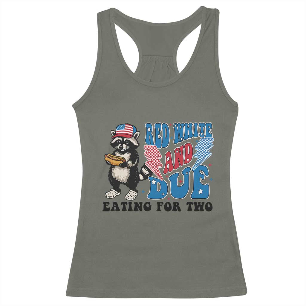 Funny 4th Of July Pregnancy Announcement Racoon Racerback Tank Top Red White And Due Eating For Two - Wonder Print Shop