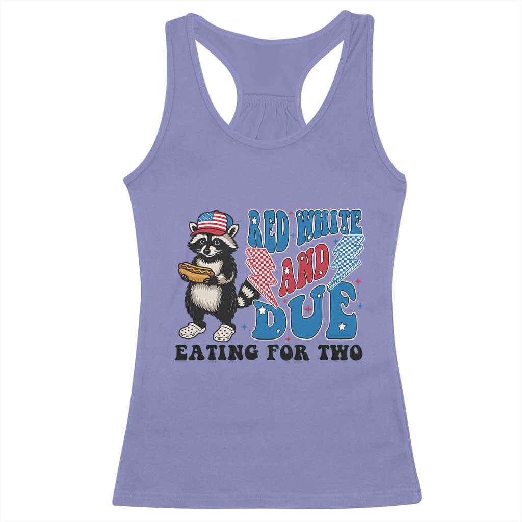 Funny 4th Of July Pregnancy Announcement Racoon Racerback Tank Top Red White And Due Eating For Two - Wonder Print Shop