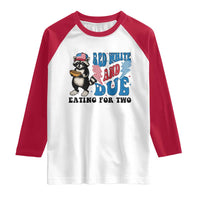Funny 4th Of July Pregnancy Announcement Racoon Raglan Shirt Red White And Due Eating For Two - Wonder Print Shop