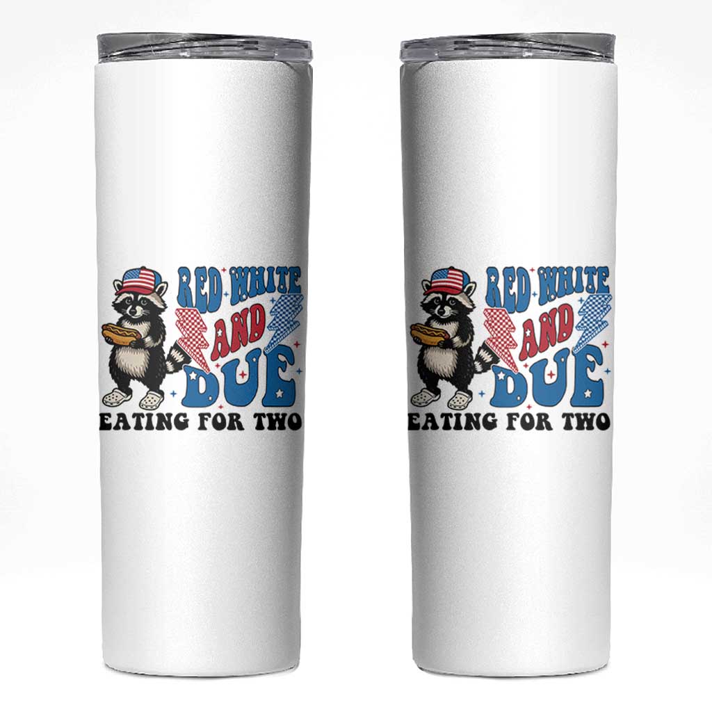 Funny 4th Of July Pregnancy Announcement Racoon Skinny Tumbler Red White And Due Eating For Two - Wonder Print Shop