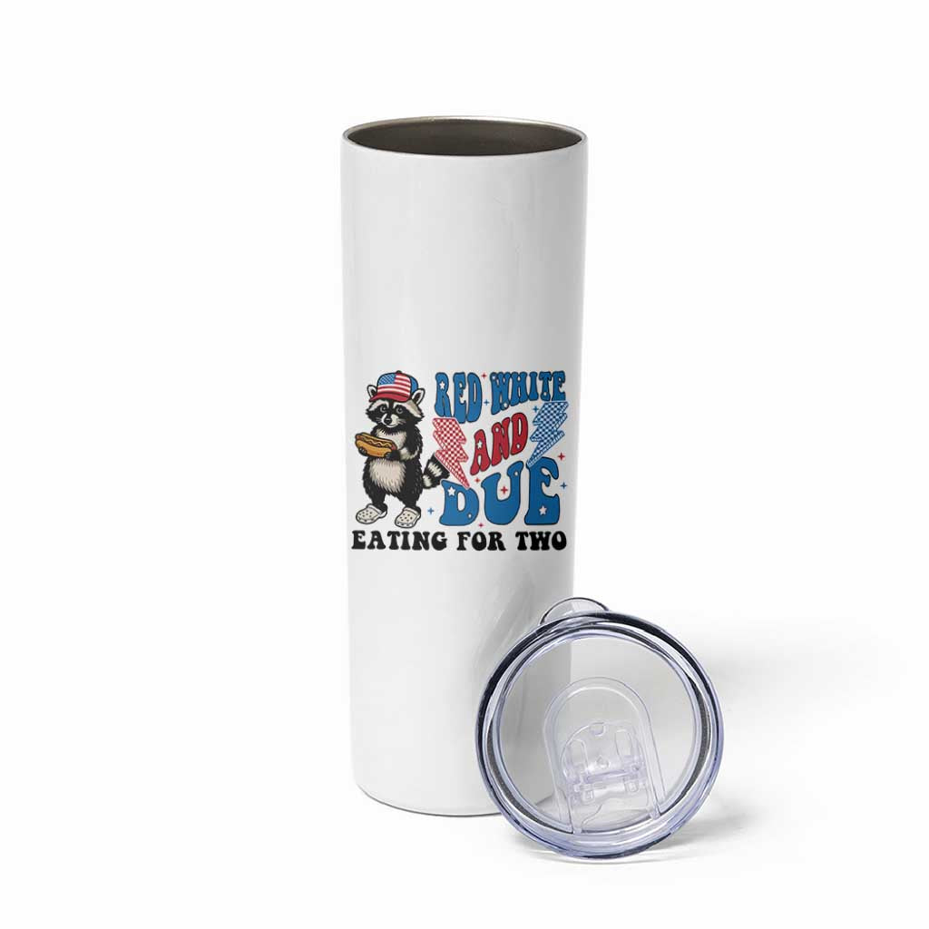 Funny 4th Of July Pregnancy Announcement Racoon Skinny Tumbler Red White And Due Eating For Two - Wonder Print Shop