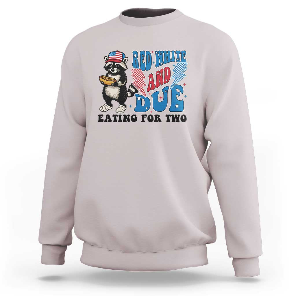 Funny 4th Of July Pregnancy Announcement Racoon Sweatshirt Red White And Due Eating For Two - Wonder Print Shop