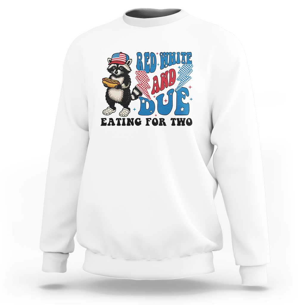 Funny 4th Of July Pregnancy Announcement Racoon Sweatshirt Red White And Due Eating For Two - Wonder Print Shop