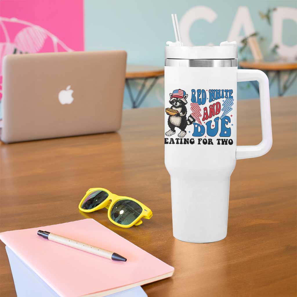 Funny 4th Of July Pregnancy Announcement Racoon Tumbler With Handle Red White And Due Eating For Two - Wonder Print Shop