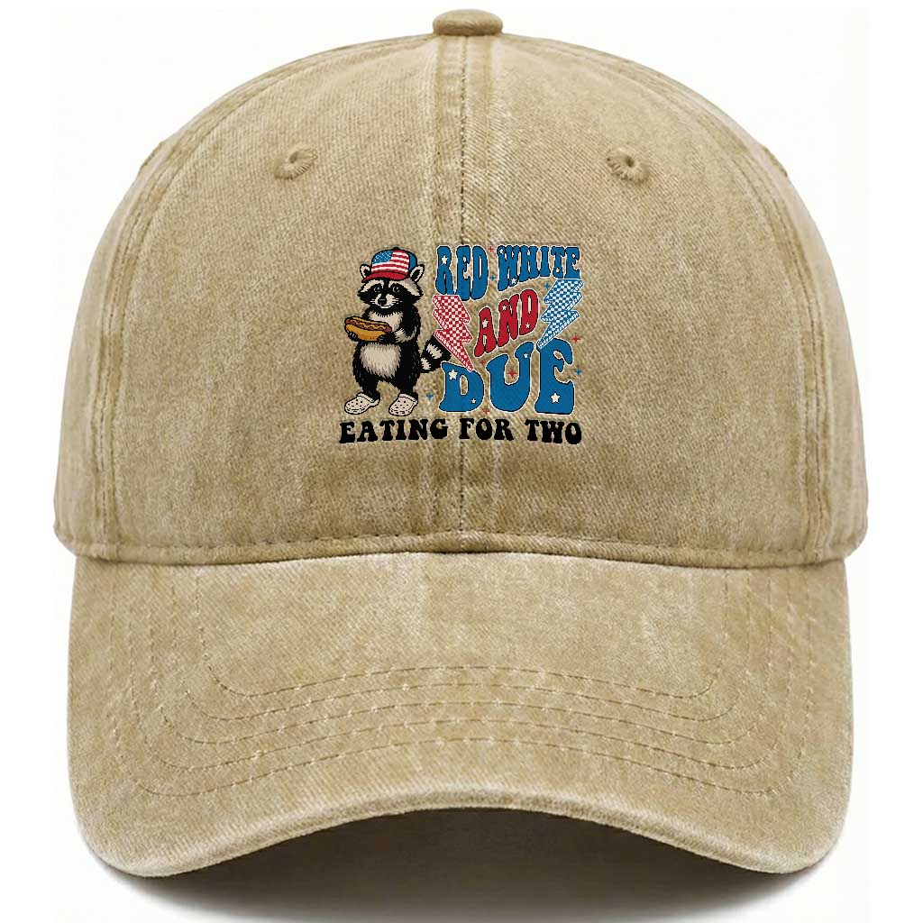 Funny 4th Of July Pregnancy Announcement Racoon Washed Cotton Baseball Cap Red White And Due Eating For Two