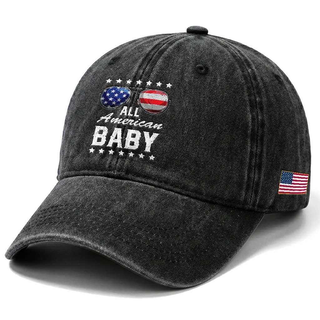 Funny All American Baby 4th Of July Washed Cotton Baseball Cap Family Matching Sunglasses