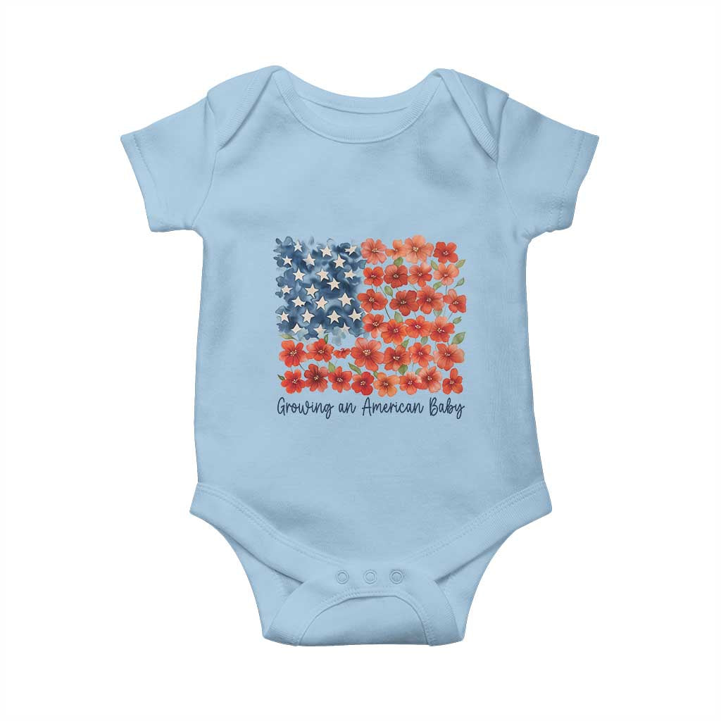 Funny 4th Of July Pregnancy Announcement Baby Onesie Growing An American Baby USA Flag Flowers - Wonder Print Shop