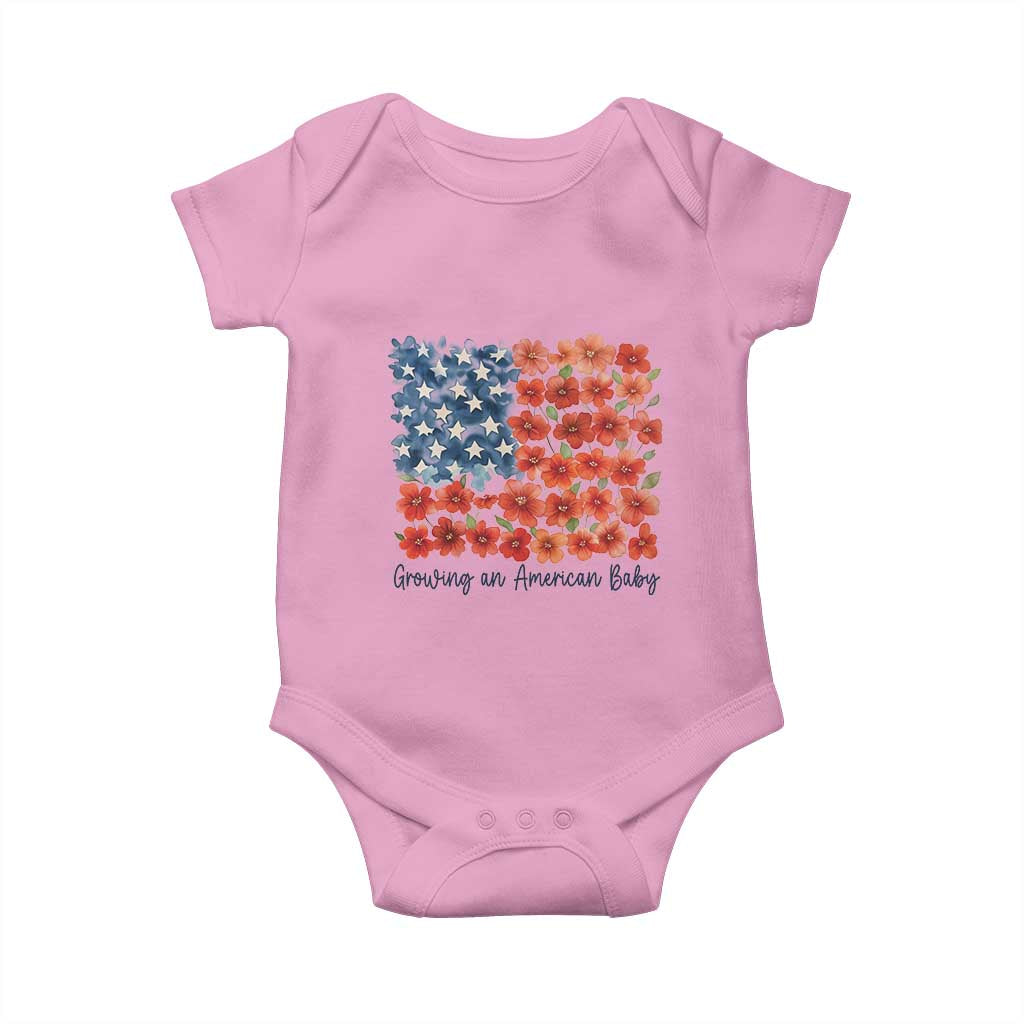 Funny 4th Of July Pregnancy Announcement Baby Onesie Growing An American Baby USA Flag Flowers - Wonder Print Shop