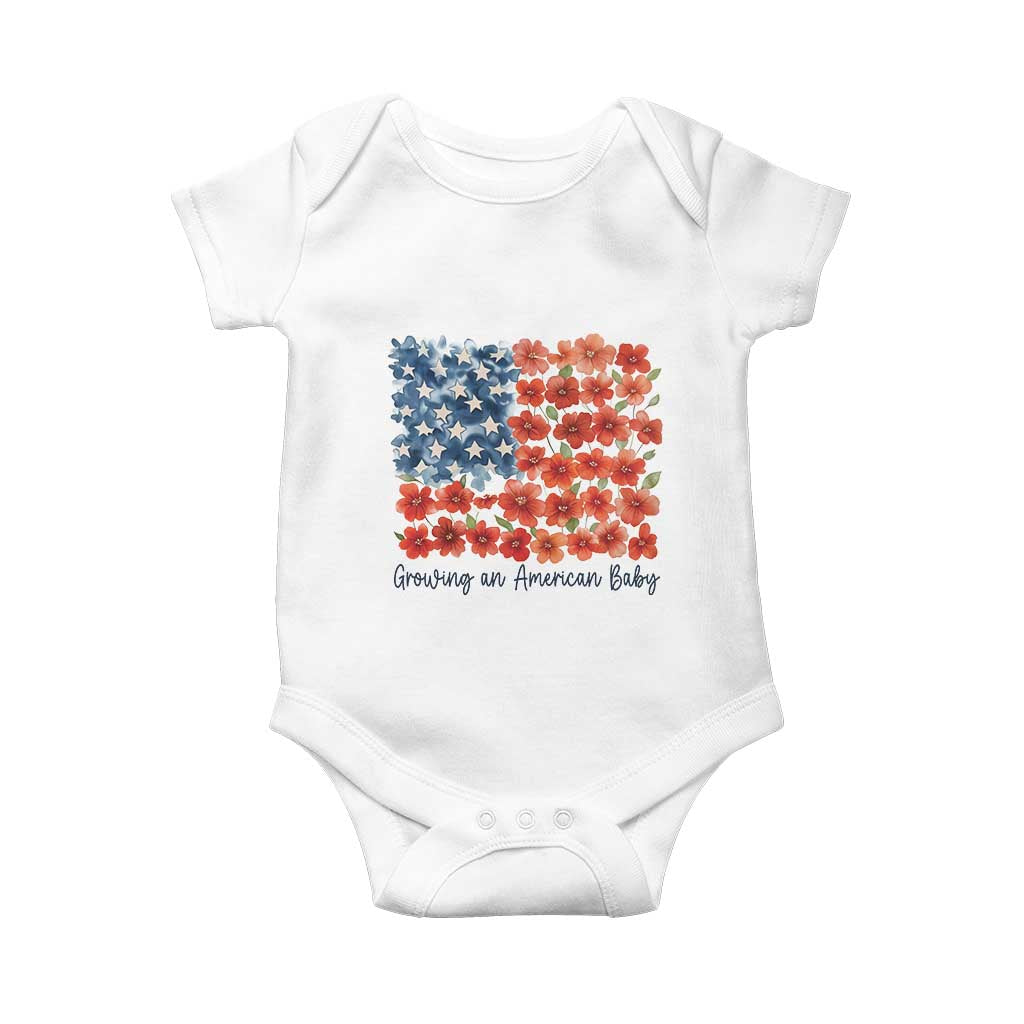 Funny 4th Of July Pregnancy Announcement Baby Onesie Growing An American Baby USA Flag Flowers - Wonder Print Shop