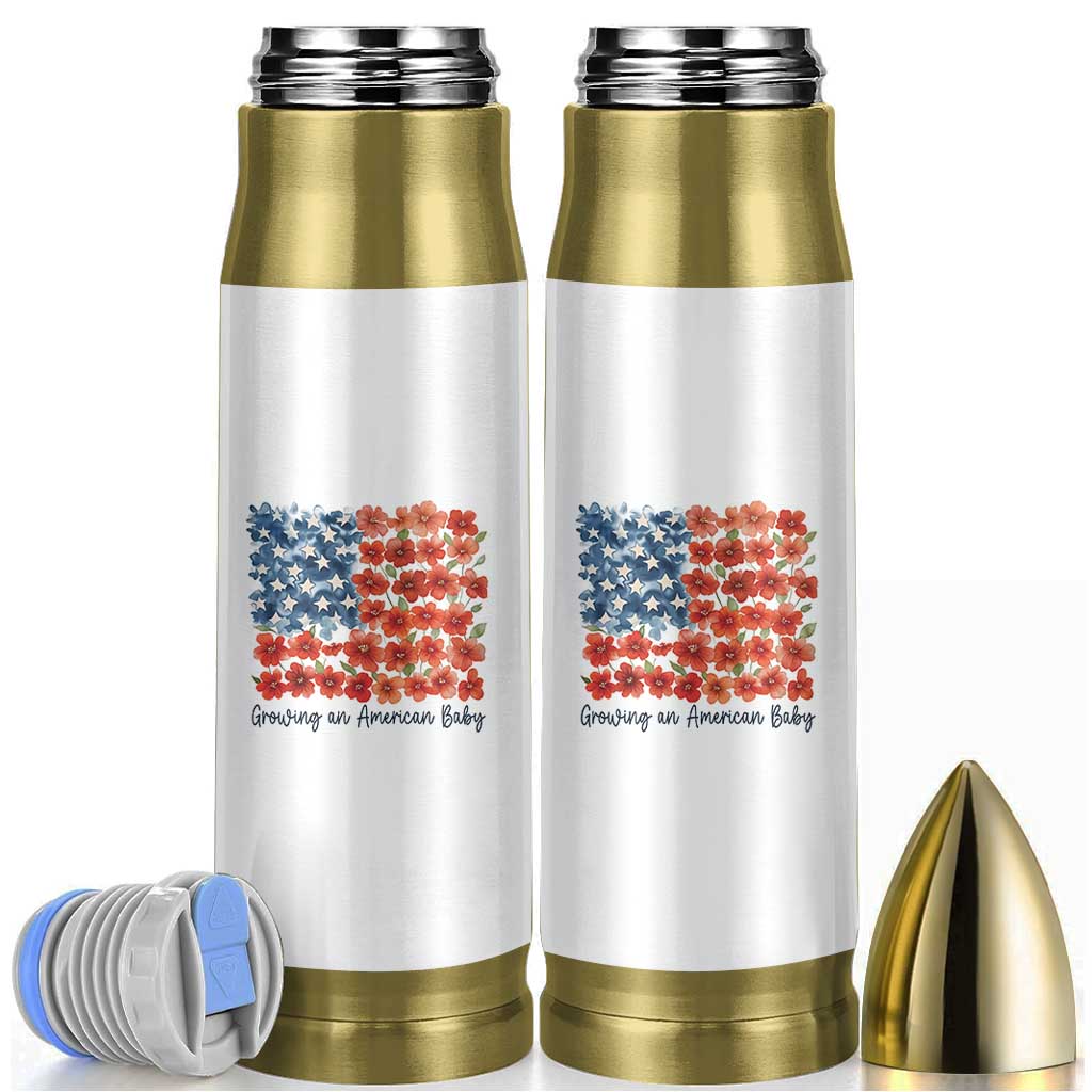 Funny 4th Of July Pregnancy Announcement Bullet Tumbler Growing An American Baby USA Flag Flowers - Wonder Print Shop