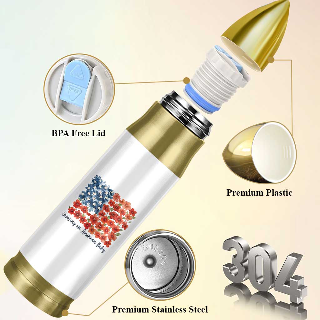 Funny 4th Of July Pregnancy Announcement Bullet Tumbler Growing An American Baby USA Flag Flowers - Wonder Print Shop