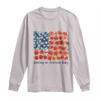 Funny 4th Of July Pregnancy Announcement Long Sleeve Shirt Growing An American Baby USA Flag Flowers - Wonder Print Shop