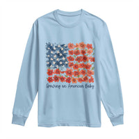 Funny 4th Of July Pregnancy Announcement Long Sleeve Shirt Growing An American Baby USA Flag Flowers - Wonder Print Shop