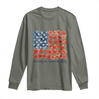 Funny 4th Of July Pregnancy Announcement Long Sleeve Shirt Growing An American Baby USA Flag Flowers - Wonder Print Shop