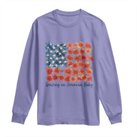 Funny 4th Of July Pregnancy Announcement Long Sleeve Shirt Growing An American Baby USA Flag Flowers - Wonder Print Shop